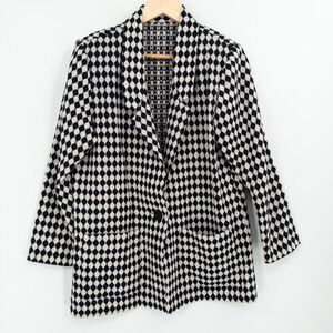 Vintage Black White Wool Blend Jacket Size 10 Petite Art Teacher Dopamine Retro